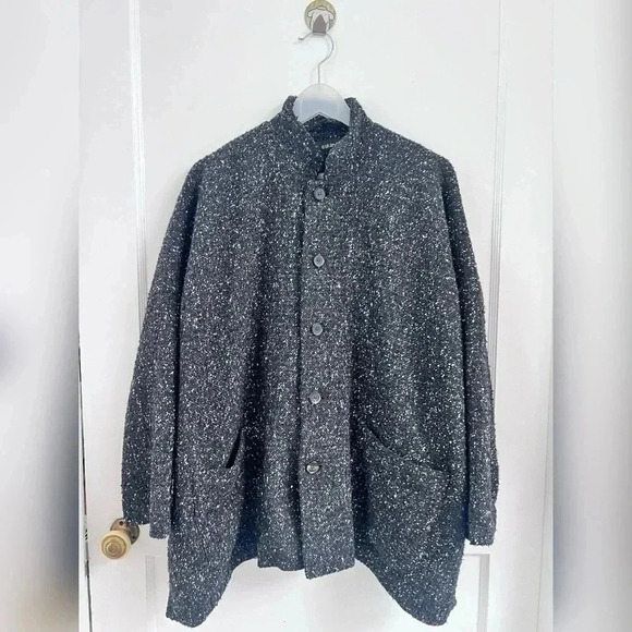 Eskandar Silk Wool Mandarin Collar Button Down Speckled Jacket Coat $1280 - Picture 2 of 5